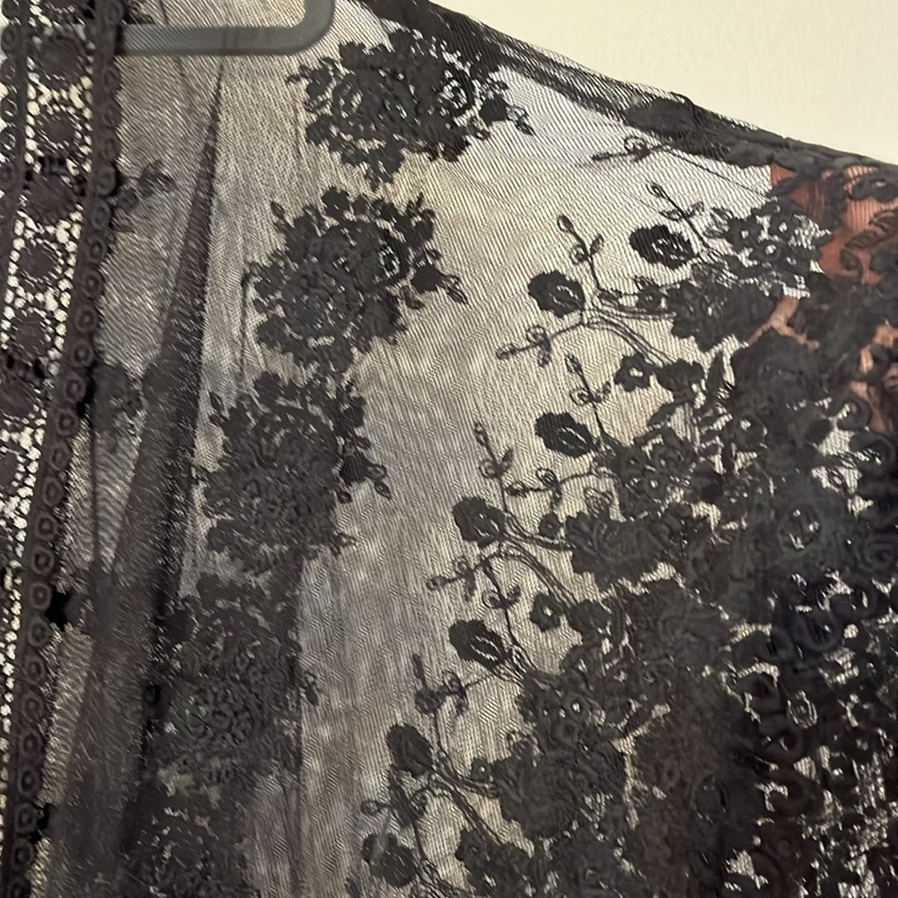 Sheer Black Lace Swim Coverup Kimono - Picture 3 of 12